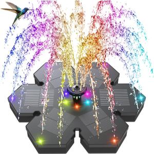 Solar Fountain Snowflake Style, 2025 Upgrade 3.5W Solar Bird Bath Fountains, Solar Powered Water Fountain with 2000mAh Battery, LED Lights, 7 Nozzles for Hummingbird, Garden, Pool, and Pond