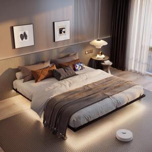Floating Bed Frame Full Size,Full Bed Frame with LED Lights & Outlets