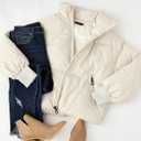 ZESICA Women's Winter Warm Long Sleeve Zip Up Drawstring Baggy Cropped Puffer Down Jacket Coat Outerwear (L)