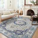 Bohemian Washable Area Rug, Large Carpet for Living Room & Bedroom, 8'x 10' Blue