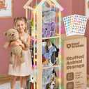 Stuffed Animal Zoo Storage Cage | Wooden Plush Tower Storage | Durable Plush Toy Stuffie Holder | Vertical Jail Organizer with Height Ruler, Stickers & RGB Light (Large)
