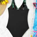 Girls One Piece Swimsuit Cut Out Ruffle Bathing Suit Twist V Neck Swimwear Solid Color with Cover Up Skirt 7-16T (Black)