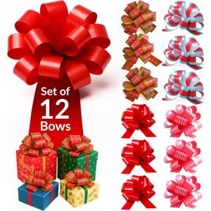 Eye-Catching Xmas Pull Bows for Easy Gift Wrapping with Ribbon - 5" Wide Wrap Bows for Christmas Tree Decoration, Holiday Dcor, Present Wrapping, Baskets, Birthday, Easter - 12 Assorted Bows