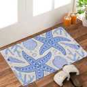 Blue Beach Door Mat, Blue Starfish Seashells Coastal Ocean Welcome Mats for Front Door, Nautical Beach Doormat Indoor Outdoor Entrance Outside Inside Entryway, 17x30 Inch