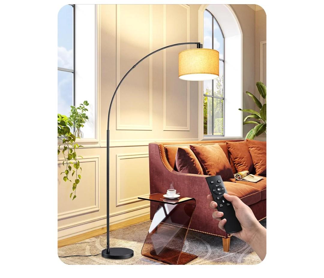 EDISHINE 78.3″ Modern Arc Floor Lamp with Remote, Tall Black Standing Lamp with Stepless Dimmable Bulb & 5 Color Temperature, Curved Mid Century Floor Lamps for Living Room, Bedroom, Nursey, Metal 