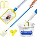 The Skimmie (Long Version) Pool Skimmer Net & Pole 53" with Stainless Steel Hook, Two Skimmer Basket Handles, Fine Mesh Net & Skimmie Dip - Hands-Free Removal of Debris, Bugs, Frogs, Small, Animals