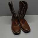 IUV Cowboy Boots For Men with Wide Square Toe Western Retro Boot Durable Classic Fashionable Embroidered Pull On Slip Resistant Boots (11, Dark Brown)