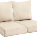 Sundale Outdoor Olefin Deep Seat Cushion Set of 2, Patio Chair Cushion and Pillow, Water-Resistant Sectional Sofa Pad with Straps Beige, 23 x 26 x 6 Inches