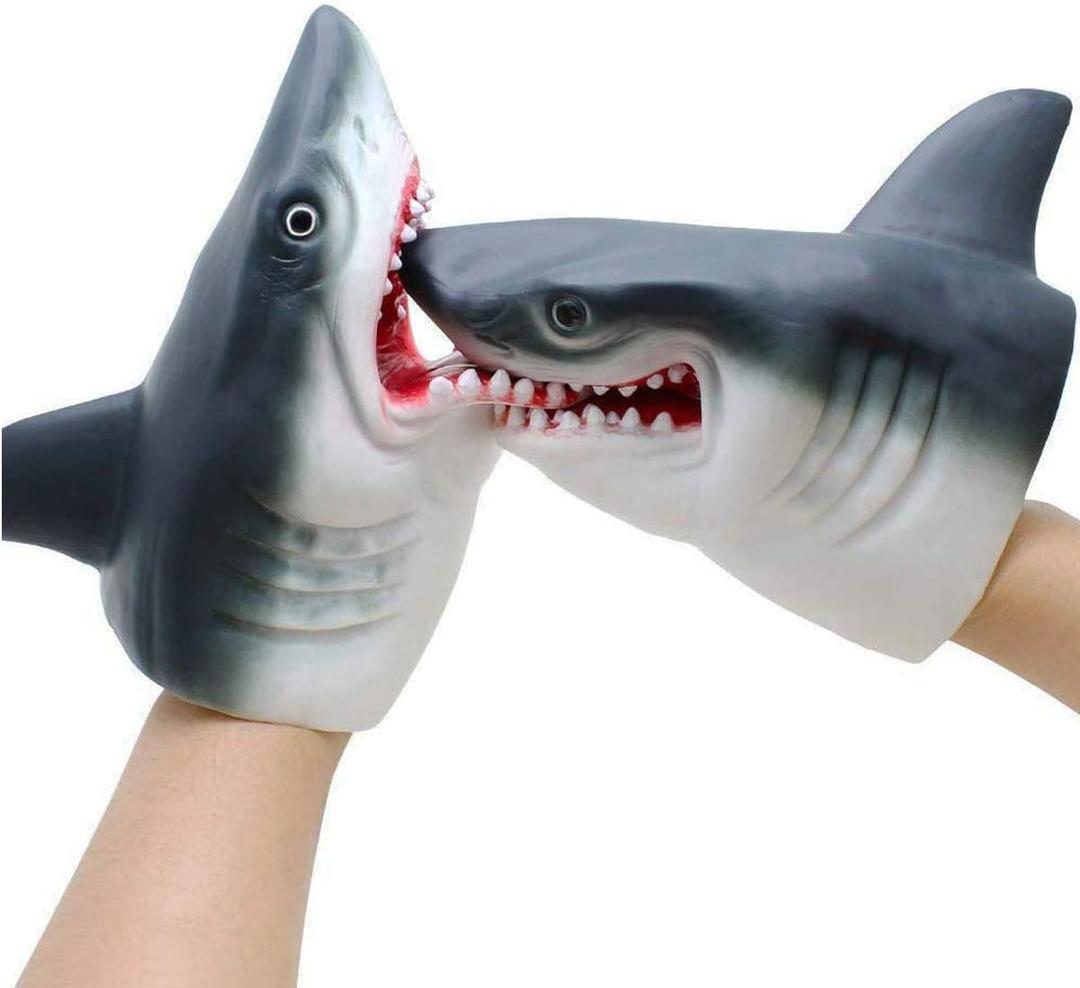 Gemini&Genius Shark Hand Puppet Toys for Kids Swimming Pool Beach Bath Toys Soft Rubber Realistic Great White Sharks Puppets Role Play Toys Marine Animal World Puppets for Kids - 2Pcs