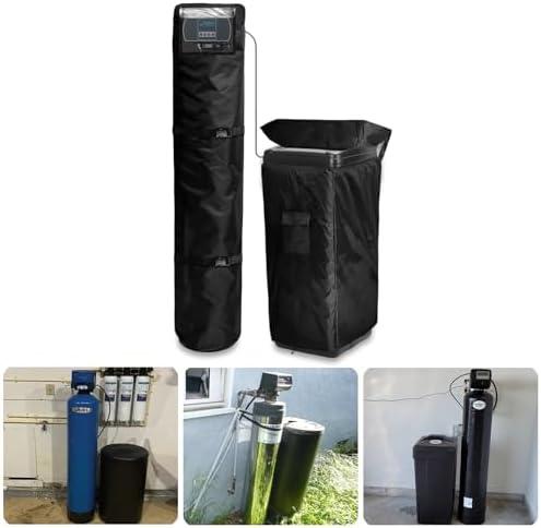 Bitubi 2Pcs Water Softener Cover, Outdoor Softener Tank/Filter Cover + Brine Tank Cover,Upgraded Top with Adjustable Transparent PVC Window, All Weather Protection, Black, 64''H(2 Pcs/Split-type)