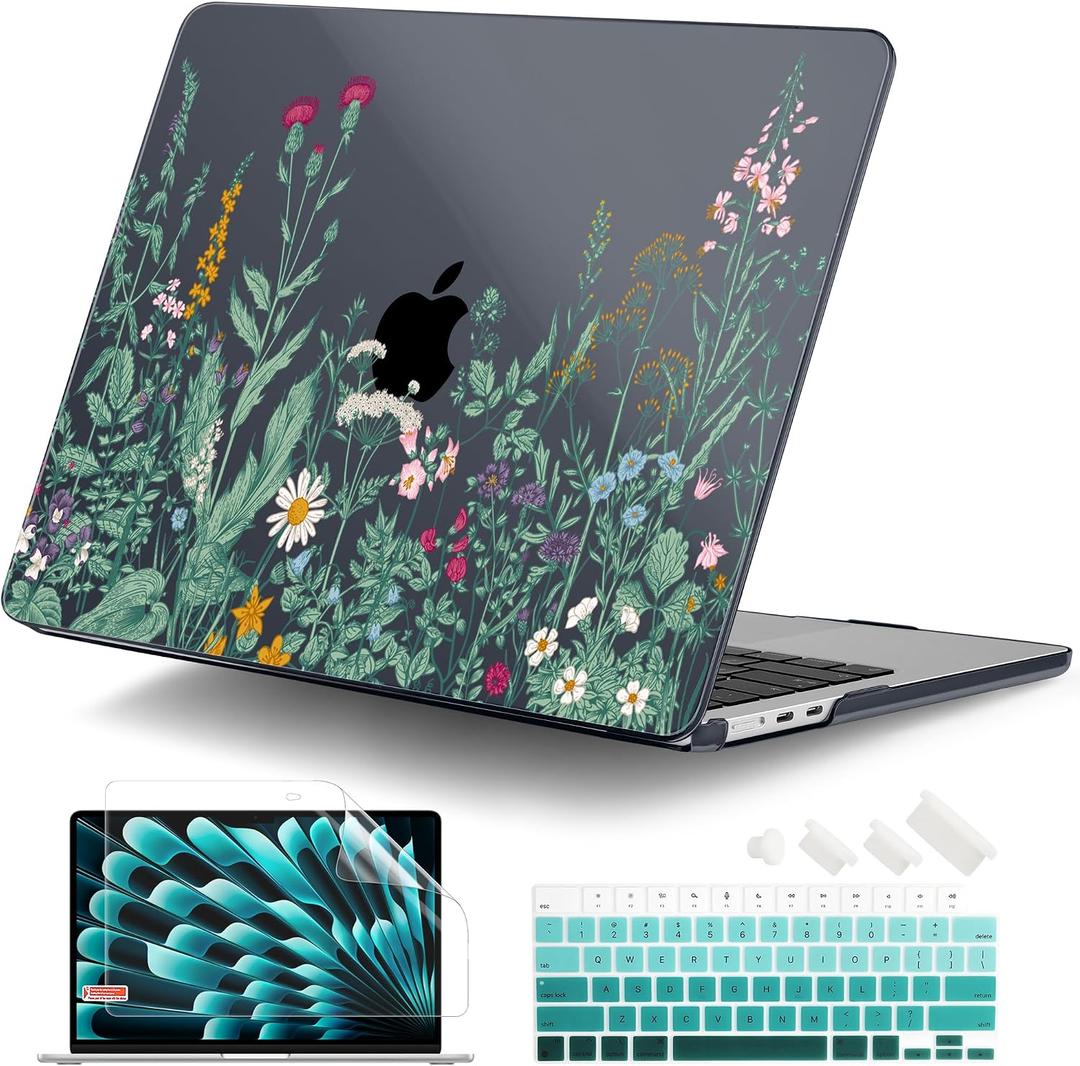 DONGKE Compatible with M5 MacBook Air 15 inch Case 2026 2025-2023 A3448 A3241 A3114 A2941 M4 M3 M2 Liquid Retina Display Touch ID, Protective Hard Shell Cover & Keyboard Skin - Garden Florals