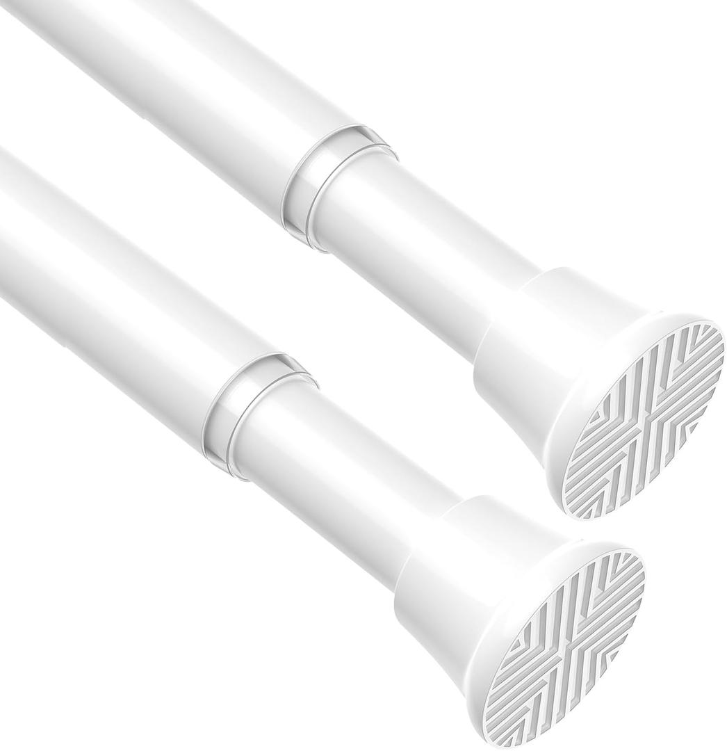 AIZESI Spring Tension Curtain Rods 24 to 46 Inch, 2Pcs White Tension Rod Tension Curtain Rod, Spring Tension Rod No Drilling Adjustable Curtain Rod Spring Loaded Curtain Rods