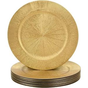 13 Inch Gold Charger Plates, Round Reef Pattern, Plastic, 100 pieces