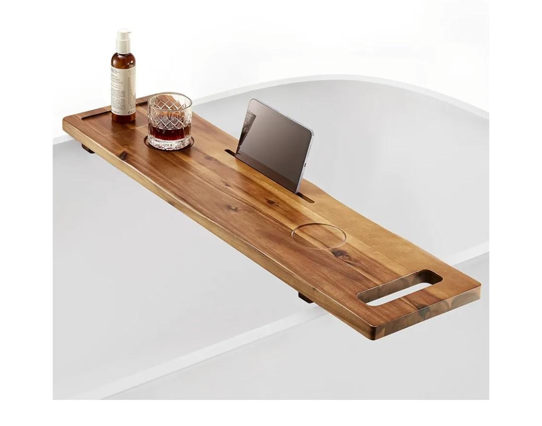 Tinamo Acacia Bathtub Caddy Tray Table | 39 x 9.75 x 2.5 Inch Large Bath Tub Tray Wooden | Anti-Tipping, Sustainable Tub Tray for Bathtub | Bathtub Accessories Holders for Bathtub (Acacia, 39x9.75)