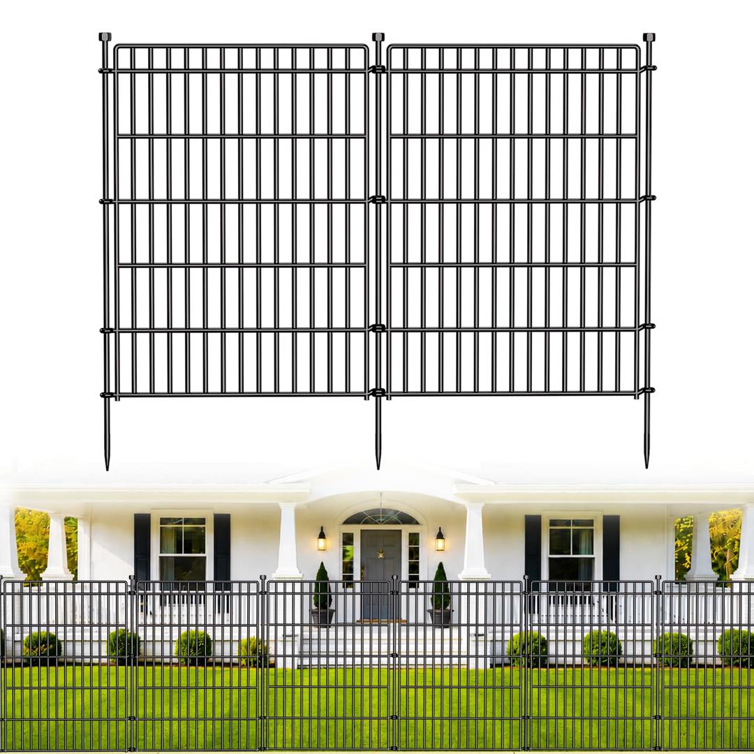 10 Panels No Dig Garden Fence Animal Barrier, 34in(H) × 22.5ft(L) Decorative Metal Outdoor Dog Fence, Rustproof Pet Fencing for Yard, Patio, Flower Bed -Temporary Fencing| Easy to Install