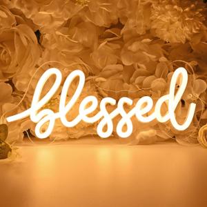 SYLHOME Blessed Led Neon Light Sign Home Bedroom Kids Room Office Wall Sign Decor Pray God Bless Wedding Sign Christmas Birthday Decoration USB 11.8"X5"