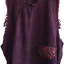 NFYM Women Hippie Clothes Distressed Hem Sleeveless Tank Crop Pullover Tops Vintage Vest (One Size, Purple Red)