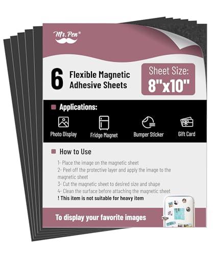 Mr. Pen- Adhesive Magnetic Sheets, 8" x 10", 6 Pack, Magnetic Sheet, Magnetic Paper, Magnet Paper Sheets, Magnetic Sheets with Adhesive Backing, Flexible Magnetic Sheet, Photo Magnets, Magnet Sheet