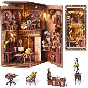 CCCDF DIY Book Nook Kit, Miniature Dollhouse Booknook Kit, 3D Wooden Puzzle Bookend Bookshelf Insert with LED Light for Teens and Adults, Painter's Day at Dusk