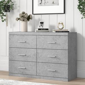 Galano Carmelo 6 Drawer Dresser with Interlock  Wooden Chest of Drawers for Bedroom, Nursery, Kids Closet Organizer, Wide Storage Cabinet, 46.5" W x 16.3" D x 31.7" H, Concrete Cool Grey