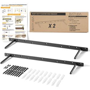BATODA 24" Heavy Duty Floating Shelf Bracket (2 pcs)  Solid Steel Blind Shelf Supports - Hidden Brackets for Floating Wood Shelves - Blind Shelf Support - Shelving Mounting Hardware Included(Pack 2) (24 Inch Length)