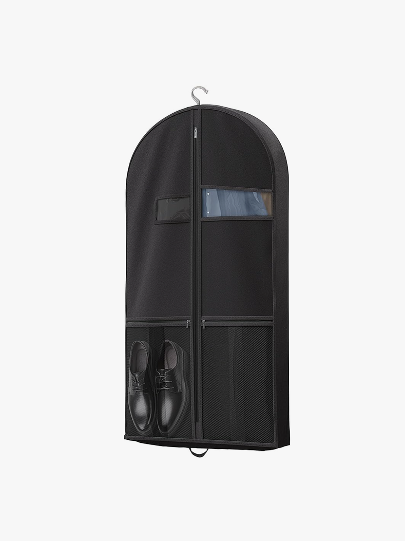 43" Travel Garment Bag with Accessories Zipper Pocket, Heavy Duty Suit Bag for Suits, Tuxedos, Dresses, Coats, Black, 1 pack