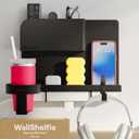 WallShelfie Bedside Wall Organizer & Dorm Decor - Dorm Room Essential, Floating Bedside Shelf Wall Mount Organizer, Remote Control Holder, Cool Teen Girls Trendy Stuff, Room Organization (Black)