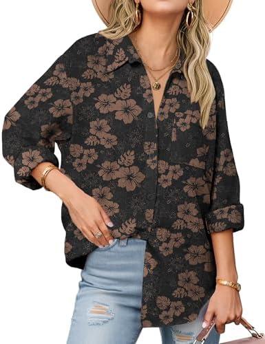 Zeagoo Womens Button Down Shirts Long Sleeve Cotton Gauze Tops Casual Collared Blouses Loose Fit, XXL
