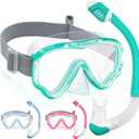 Vvinca Snorkel Set for Kids 3-14, Dry Top Snorkeling Gear for Boys Girls Youth, Panoramic View Swim Goggles with Nose Cover & Anti-Fog Lens, Junior Scuba Diving Mask with Adjustable Soft Fabric Strap