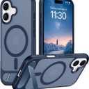 Temdan Designed for iPhone 17 Case, [Built-in Invisible Kickstand][Compatible with MagSafe][Military Grade Shockproof] Slim Translucent Matte Phone Case 6.3 inch (Blue)