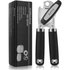 Safring Can Opener Manual, Heavy Duty Handheld Strong Can Opener with Soft Touch Handle, Sharp Blade Smooth Edge, Can Openers with Multifunctional Bottle Opener, Black