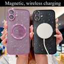 Compatible for iPhone 16 Case Glitter Clear Paw Love Heart Compatible with MagSafe, Camera Lens Protection Soft Slim Thin Magnetic Bling Phone Case - Black