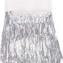 BENECREAT 10 Yard PVC Sewing Fringe Trim, 7.87inch Wide Silver Sequins Lace Tassel Fringe Trim for DIY Craft Clothing Garment Curtain Accessories