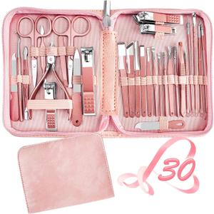 Manicure Set 30 in 1 Nail Clipper set, REDFLOW nail clippers, fingernail & toenail clippers, Manicure Tools, pedicure tools, Suitable for Travel Manicure Kit, Nail Set Kit With Everything Profe (Pink)