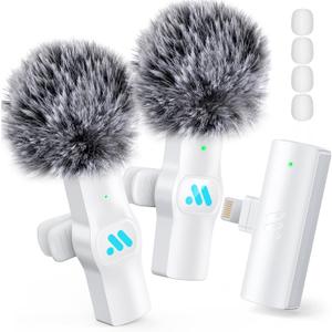 2pcs Lavalier Wireless Microphone for iPhone iPad Video Recording,Mini Microphone for Game Live Streaming,interviews,YouTube,TikTok,Vlog (White) 2pcs Lavalier Wireless Microphone for iPhone iPad Video Recording,Mini Microphone for Game Live Streaming,interviews,YouTube,TikTok,Vlog (White)