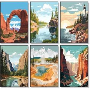 6 Pack Paint by Numbers Kit for Adults Beginner, National Park Adult Paint by Number Kits on Canvas Without Frame, National Park Landscape Oil Painting by Numbers for Home Decor Gift 8” W x 12”L
