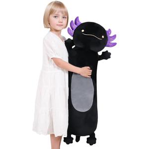 36" Giant Black Axolotl Stuffed Animal, Cute Soft Long Axolotl Plush Body Squishy Pillow Big Plushies Toy, Gift for Kids, Boys, Birthdays, Halloween, Christmas