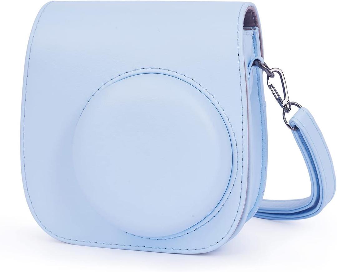 Phetium Instant mini 12 Camera Protective Case Compatible with Instax Mini 12 11,PU Leather Bag with Pocket and Adjustable Shoulder Strap (Pastel Blue)