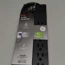 GE Pro 6 Outlet Surge Protector, 2 Ft Long Extension Cord, Power Strip, Flat Plug, Wall Mount, Black, 45170