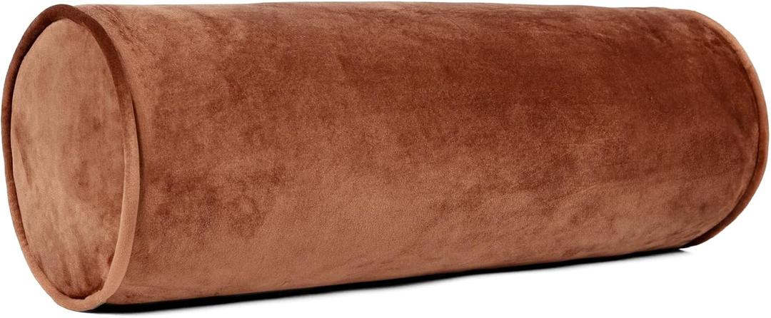 Sherry Kline Velvet Set of 2 Neck Bolster Pillow, Made with Plush Velvet, Cylinder Pillows, for Couch & Bed, Decorative Round Throw Pillow, Back & Neck Support (Set of 2, Brown) (18 x6)