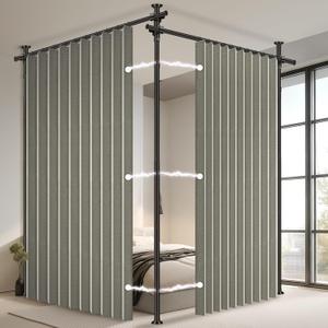 100% Blackout Room Divider Curtains Sets Grey 2 Panels W100 x L96in No Drill Curtain Rods(H) 43-120×(W) 35-200 in for Bedroom Privacy Partition Separator