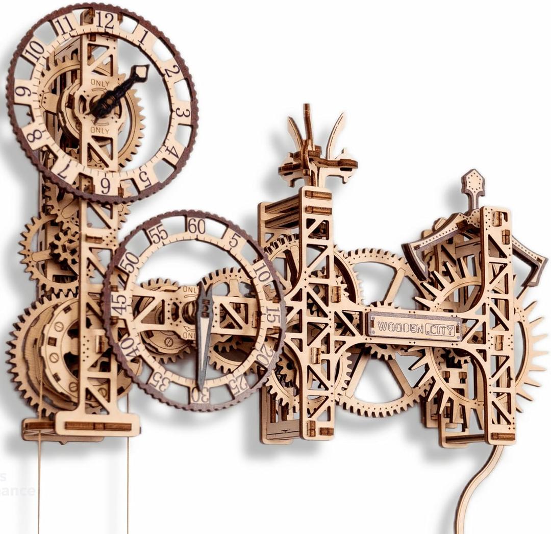 WOODEN.CITY Steampunk Wall Clock  3D Wooden Clock Puzzle for Adults & Teens, Mechanical Pendulum Clock Building Kit with 257 Pieces