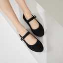 BABUDOG Womens Mary Jane Flats with Strap,Faux Suede Black Flats Shoes,Flats Shoes Women Dressy Comfortable