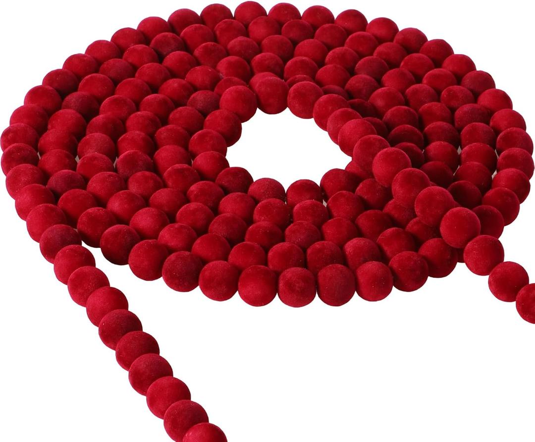 9 FT Christmas Garland Decorations 16 MM Flocking Beads Velvet String Strand Beaded Garland for Christmas Tree Ornaments Farmhouse Mantel Tablescape Home Window Wreath Decor  (Red)