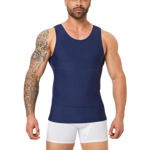 Mens Body Shaper, Compression Shapewear Vest Slimming Undershirt Tank Top, Tummy Control Chest, Hide Gynecomastia (Large, Blue)