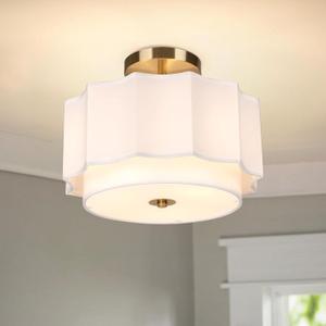FRIDEKO HOME 3-Light Semi Flush Mount Ceiling Light Fixture Modern Close to Ceiling Light with White Fabric Drum Shade Light Fixtures Ceiling Mount for Bedroom Kitchen Hallway Entryway Dining