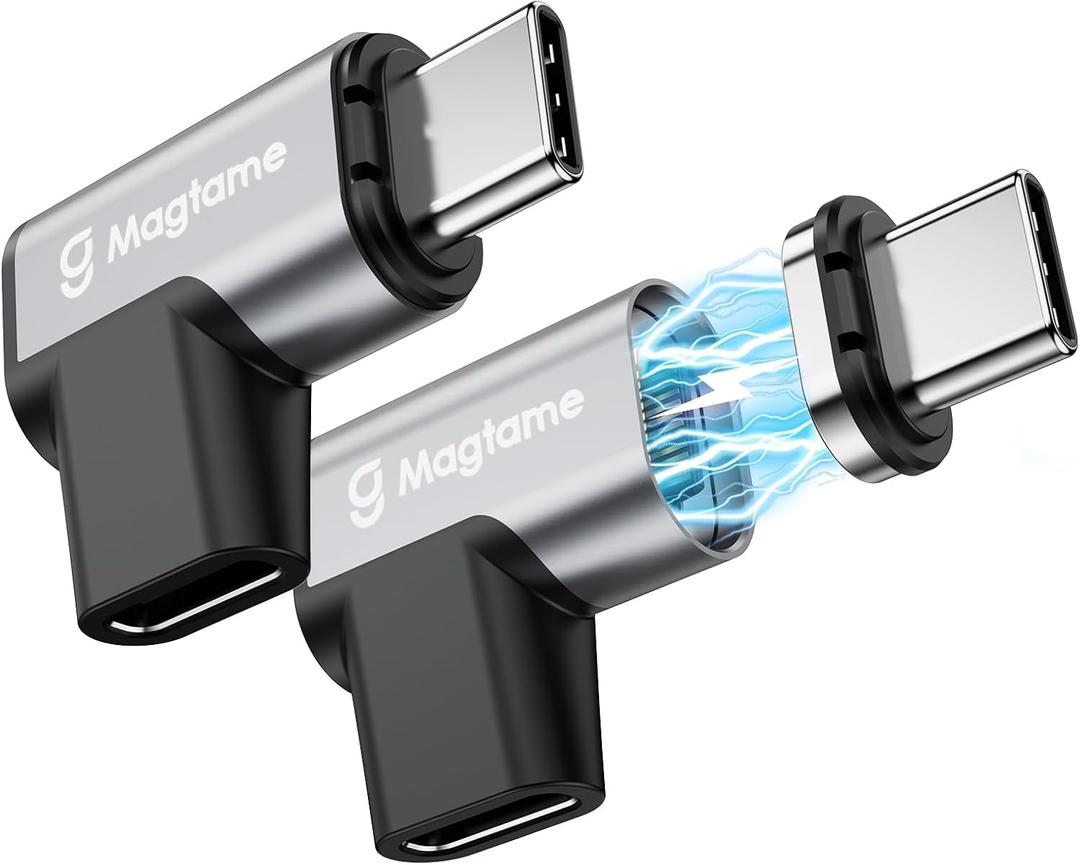 2Pack 24Pin Magnetic USB C 90 Degree Adapter 240W(40Gbps and 4K Video), USB-C Male to USBC Female Right Angle Adapter, Type C Extender for USB 4 Steam Deck, ROG Ally, Switch, PC, Tablet, iPhone 15 16