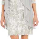 R&M Richards Metallic Foil Print Chiffon Sheath Dress W/Jeweled Neckline & Pleated Mesh Jacket (10)
