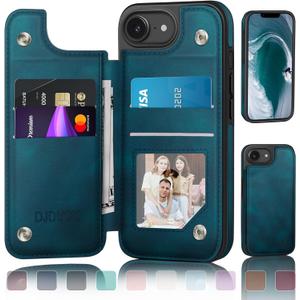 DJDUCK Designed for iPhone 16e 6.1"/iPhone 17e 6.1" Case Wallet with Card Holder, [Magnetic Clasp Cover] [RFID Blocking Leather Protection] Shockproof Women Men Cases 6.1 Inch for Apple 16e Teal
