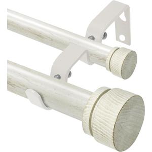 White Wood Double Curtain Rods for Windows 28 to 48 Inches, 1-Inch Diameter Heavy-Duty Adjustable Boho Double Curtain Rods, With Wood Grain Finials for Farmhouses, Bedrooms, And Living Rooms.